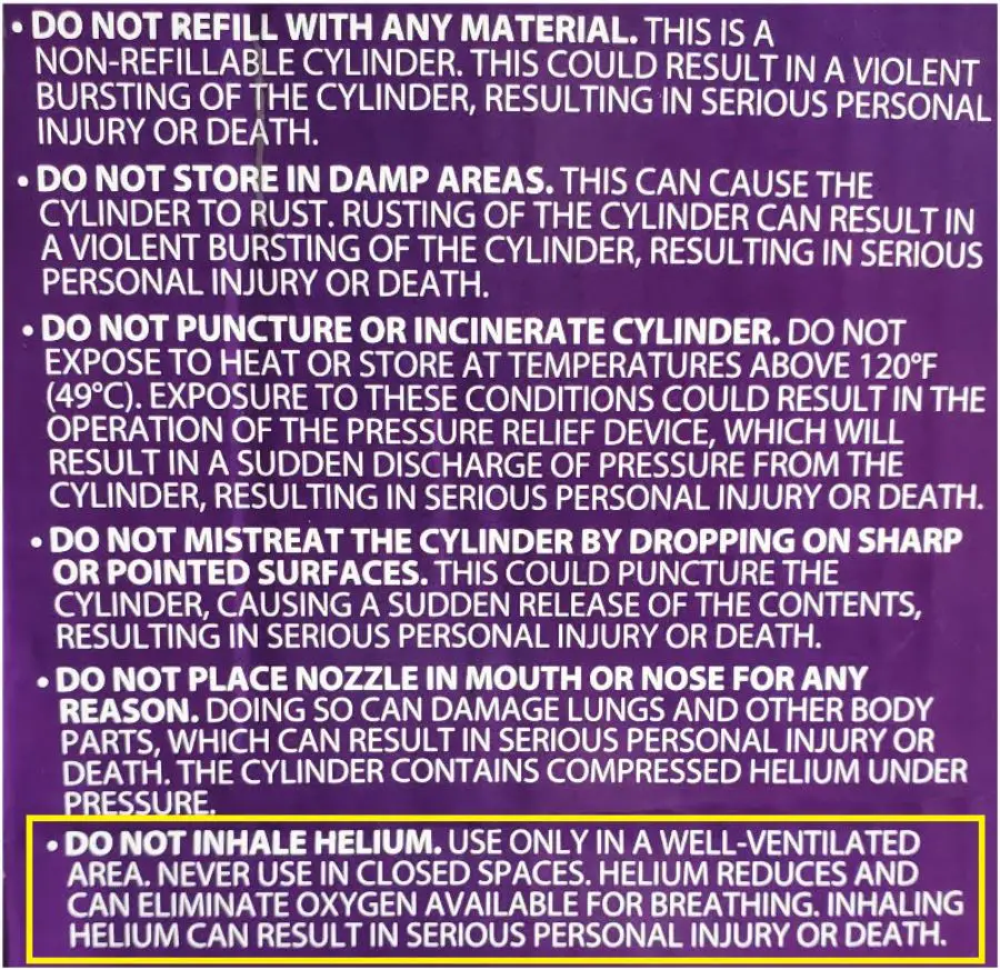 Do Not Inhale Helium Warning