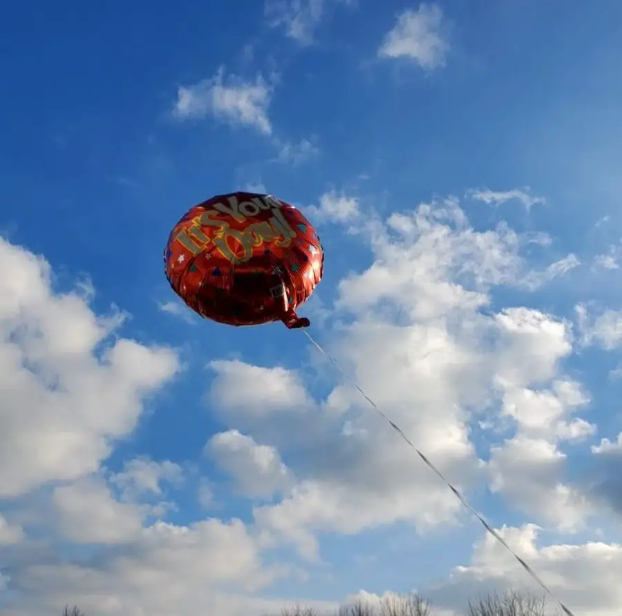 Mylar balloon in the sky