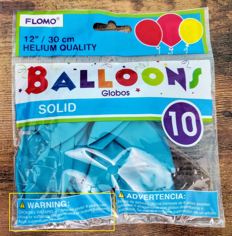 Latex Balloons with Choking Warning Label