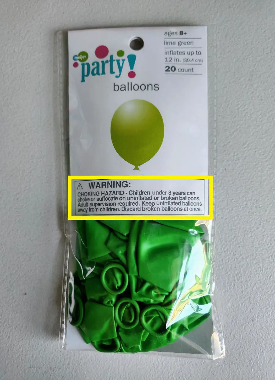 Latex Balloons with Choking Hazard Warning Label