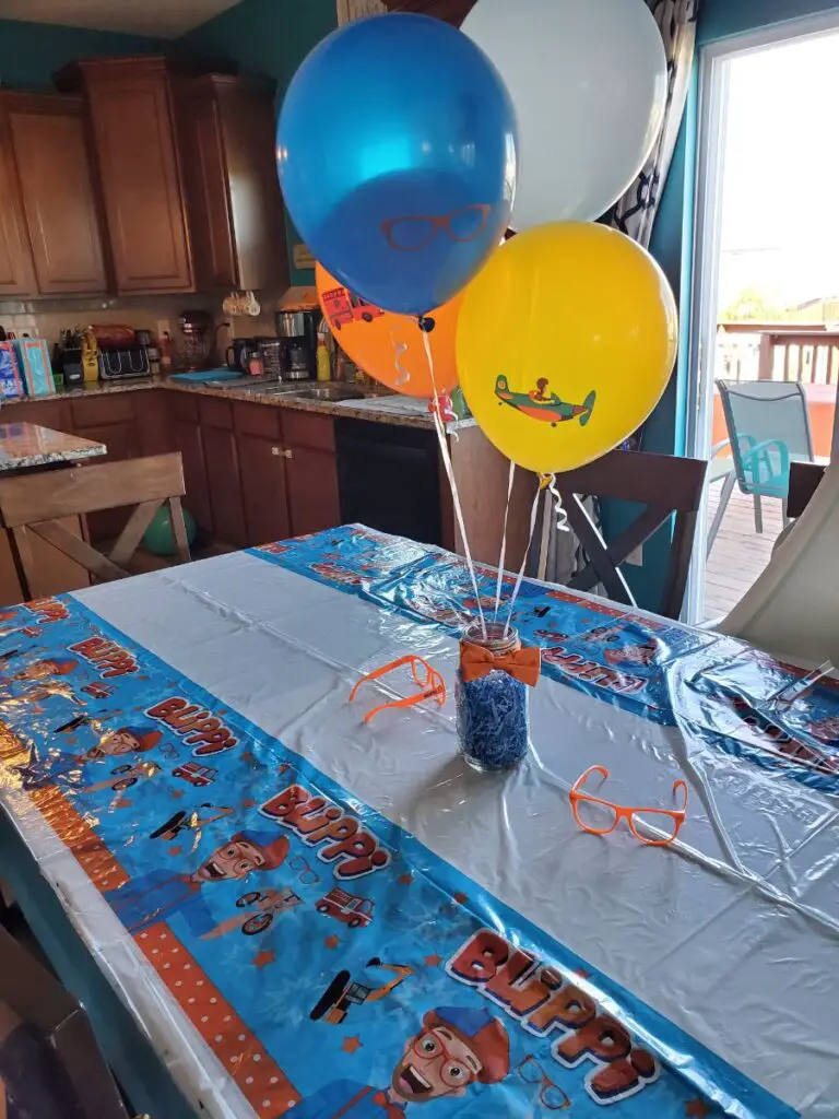Helium-Filled Balloon Centerpiece for Blippi Party